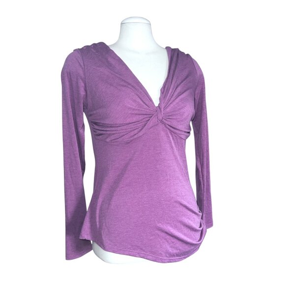 Halara Twisted V Neck Long Sleeve Ruched Skinny Work Top Sz Large Pink Womens - Picture 3 of 12